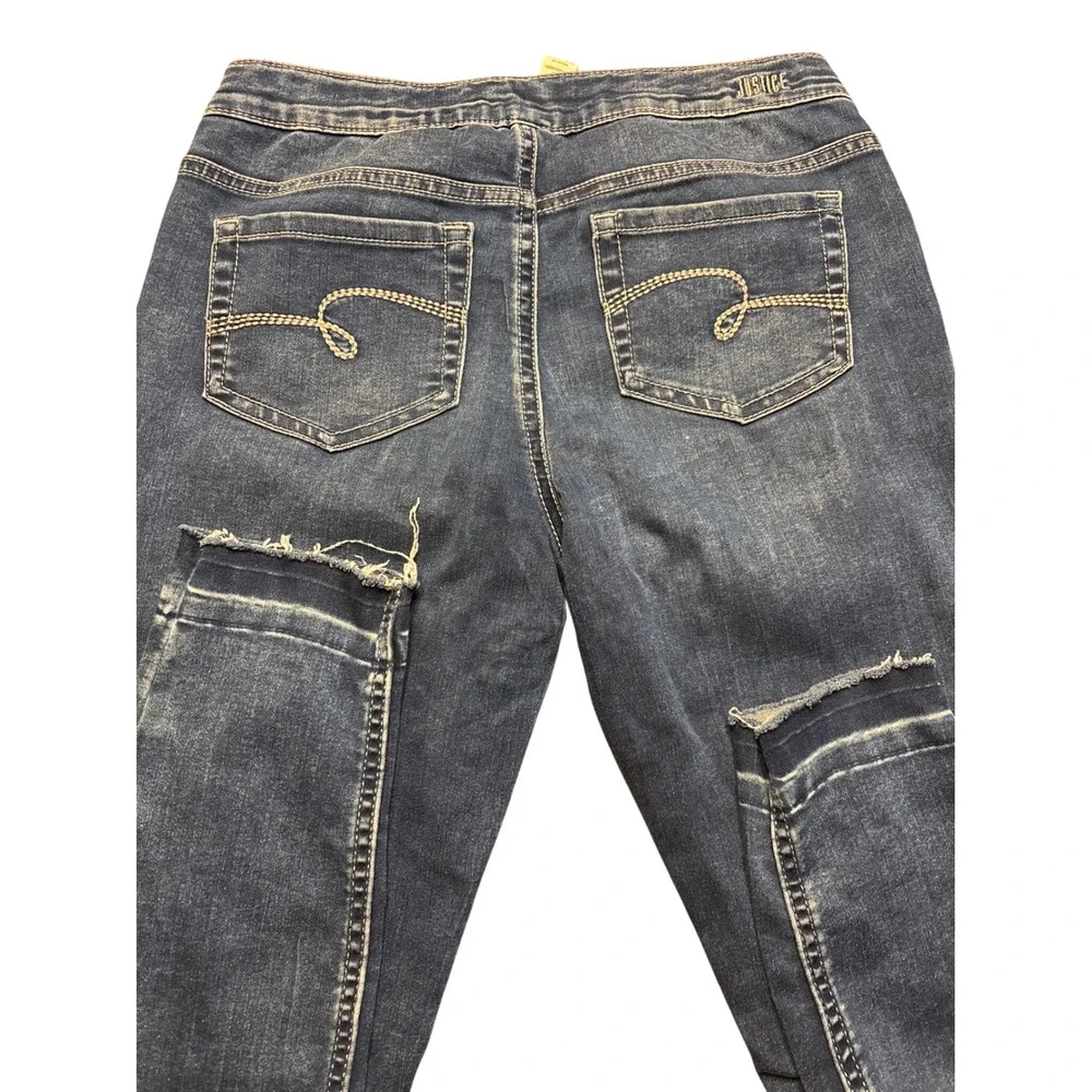 Justice Girls Mid Rise Legging Jeans Dark Wash Distressed Raw Hem Size 16